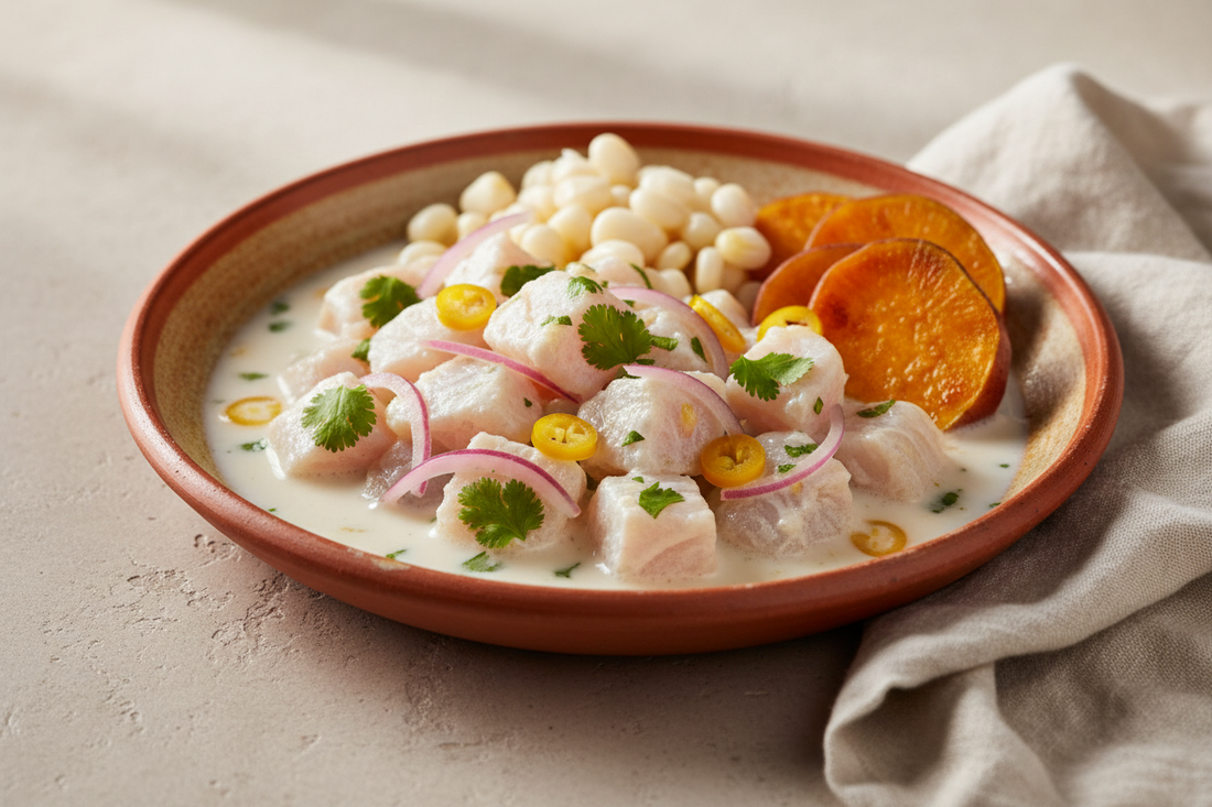 Ceviche peruano auténtico con ají amarillo: fresco, cítrico y lleno de sabor