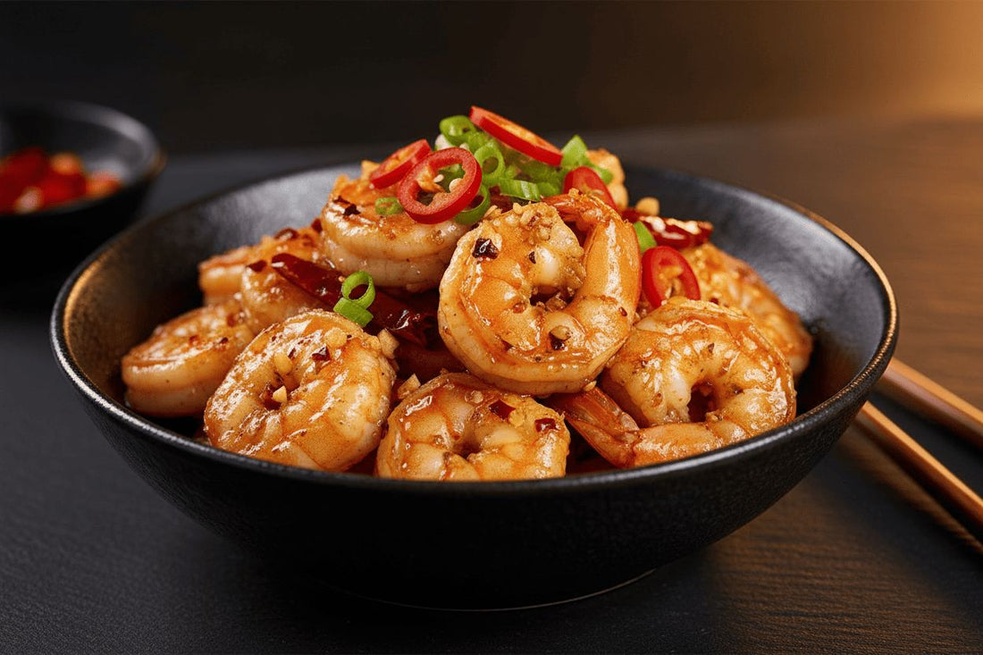 Gambas al ajillo estilo asiático con aceite picante Sichuan