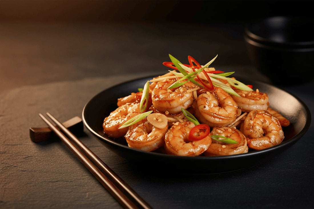 Gambas salteadas con salsa de soja y jengibre fresco