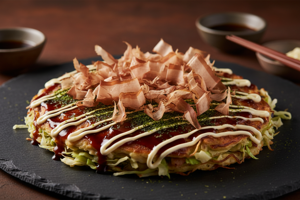 🍜 Okonomiyaki auténtico (tortilla japonesa) con Katsuobushi