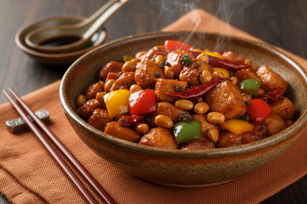 Pollo Kung Pao con cacahuetes y aceite picante de Sichuan