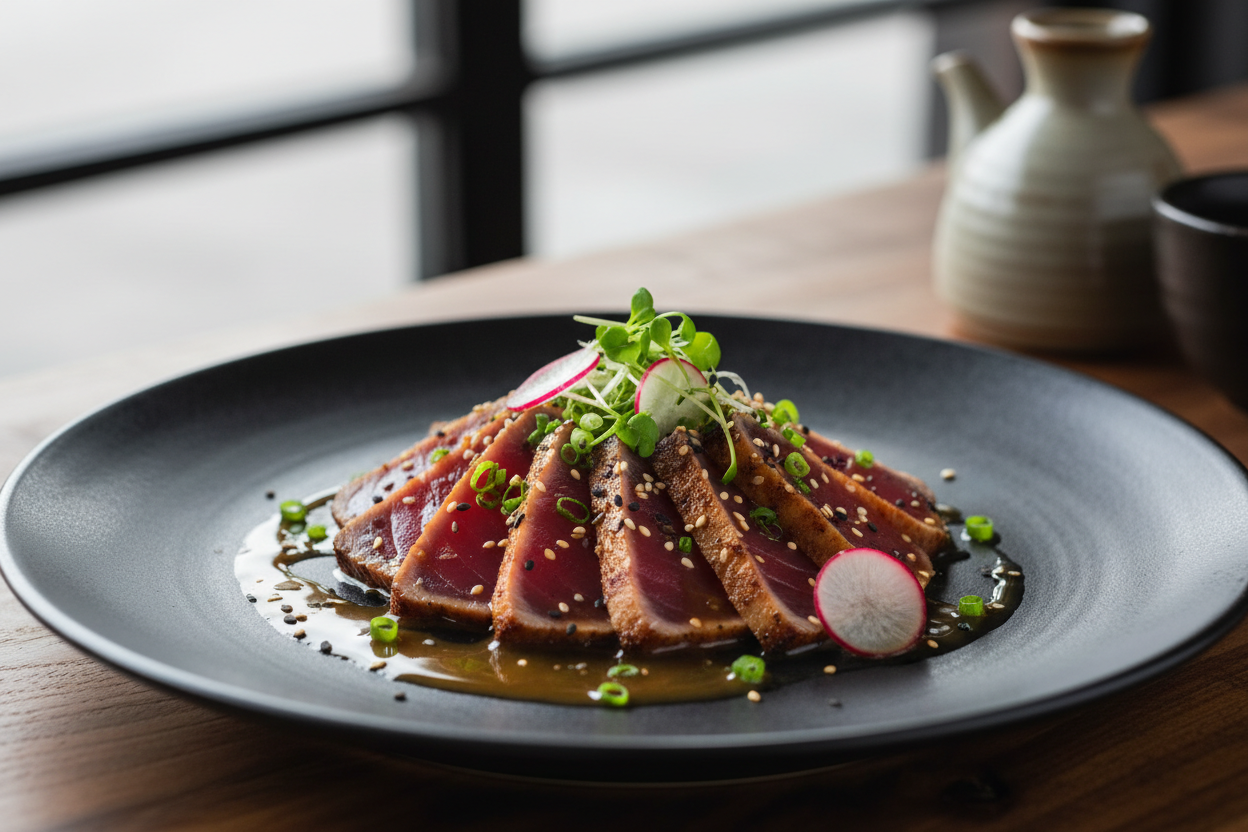 Tataki de atún con salsa ponzu (receta japonesa fácil y elegante)